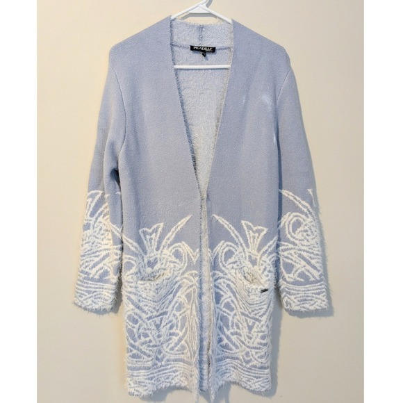 PICADILLY CANADA Sweaters - Picadilly Canada‎ Sweater Cardigan Women's XS/S Blue White Fuzzy Knit Boho NWOT